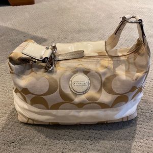 Cream Coach Monogram Hobo Bag